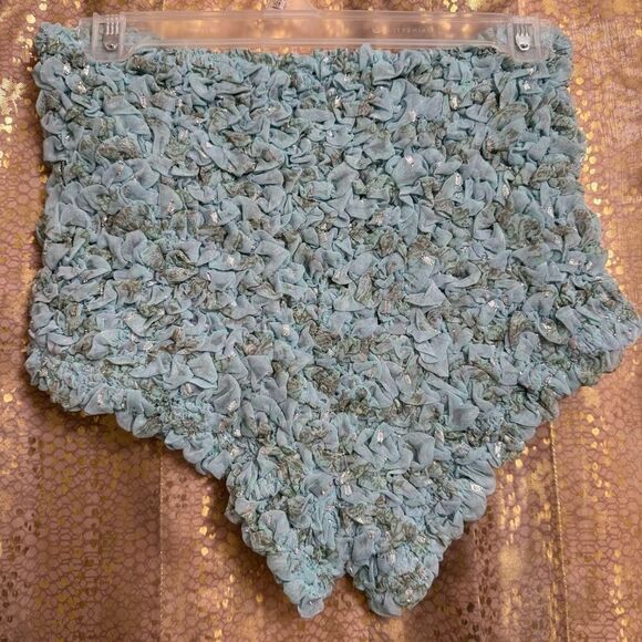 Free People Scrunch It Up Micro Booty Shorts Chambray Combo Blue Silver Small NW - Picture 2 of 11